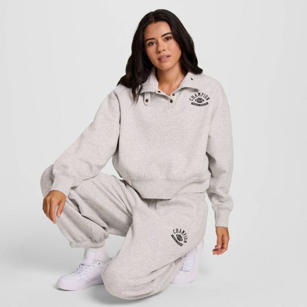 Champion -  Women's Long Sleeve Fleece 1/4 Snap Cropp Gray - Picture 4 of 4